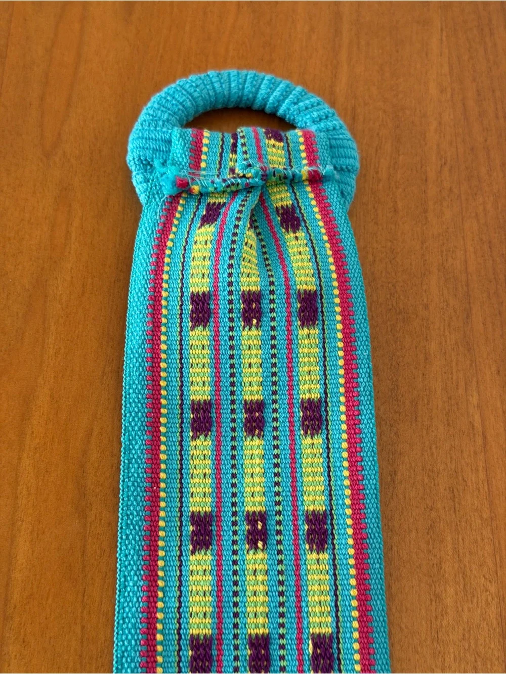 Boho Turquoise Multicolor Woven Wide Waist Belt with Covered Round Buckle ~ S